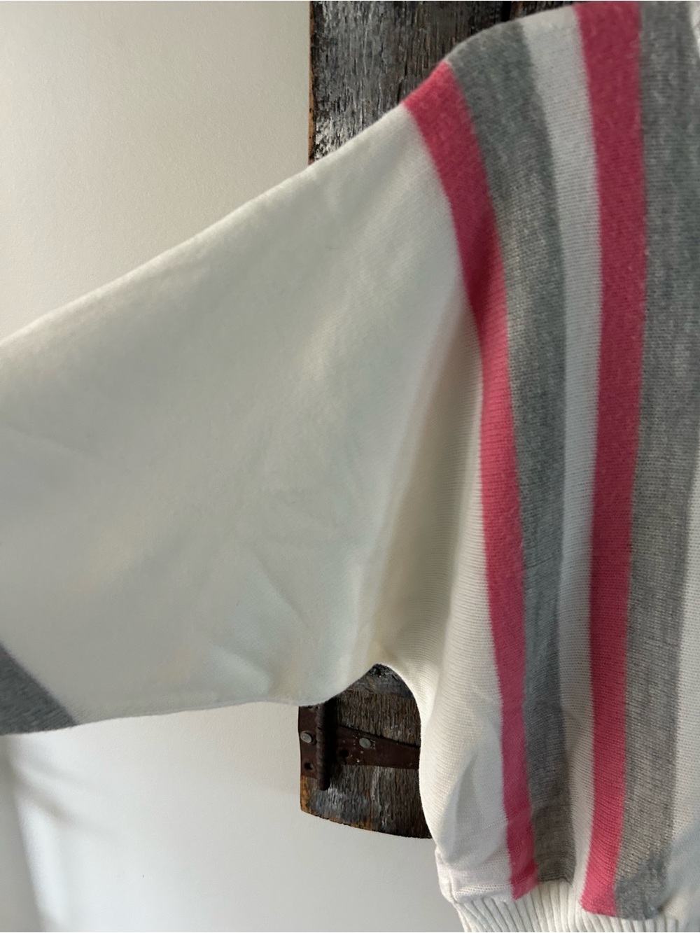 Women's Vintage Universal Cream Stripe Mock Neck Sweater - Pink & Gray Accent - Picture 3 of 4